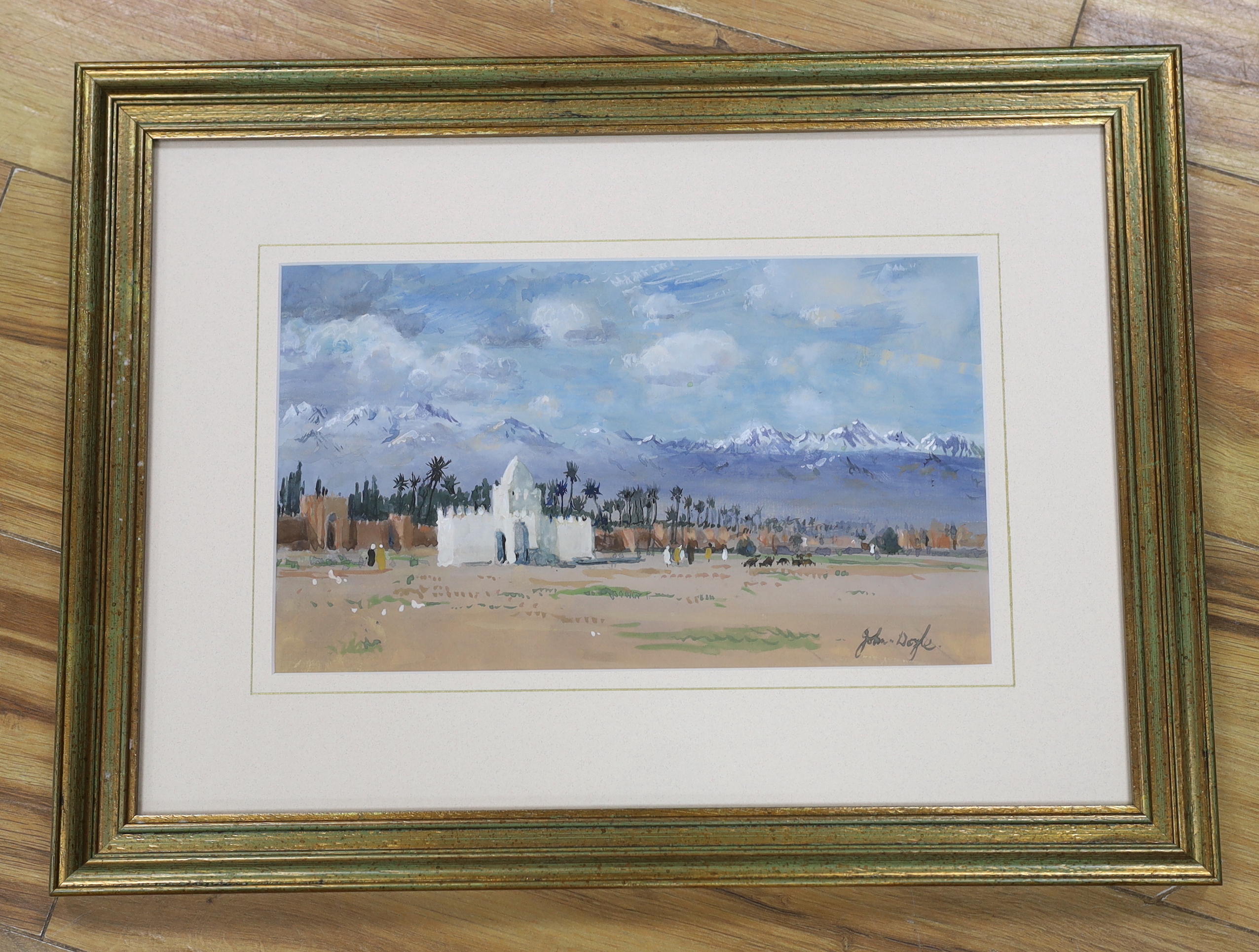 John Doyle (b.1928), gouache, Middle Eastern scene, signed, 18 x 31cm
